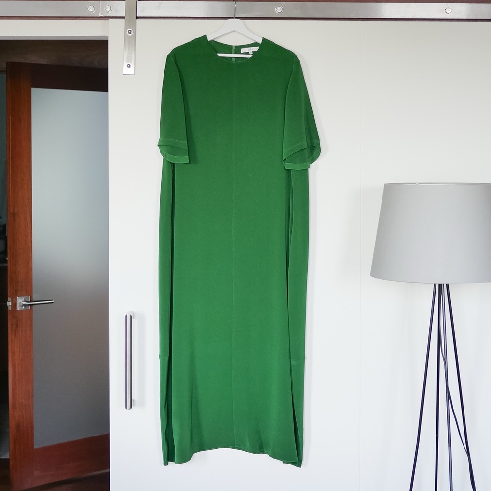 Tibi 4 Ply Silk T-Shirt Dress in Grass